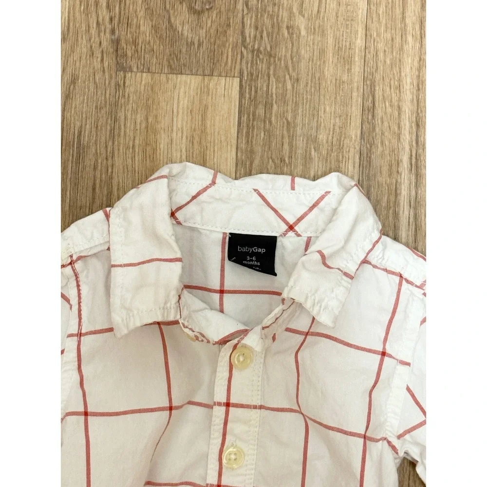 BabyGap Red White Windowpane Plaid Long Sleeve Bodysuit 3-6 Months